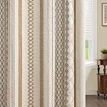 Rideau de douche en lin Boho pour salle de bain, imprimé à rayures occidentales et centre de tissu inspiré des ficelles,72" W x 72" L, Beige