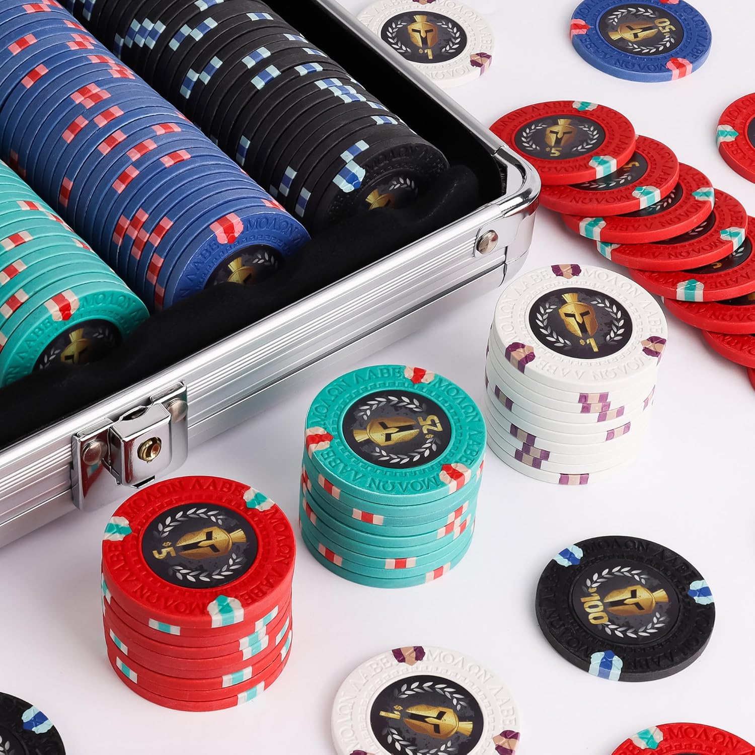 500pc Spartan Poker Chips Set - Exclusive Molon Labe Design - Casino Quality Heavy Weight Chips - Ultimate Poker Set