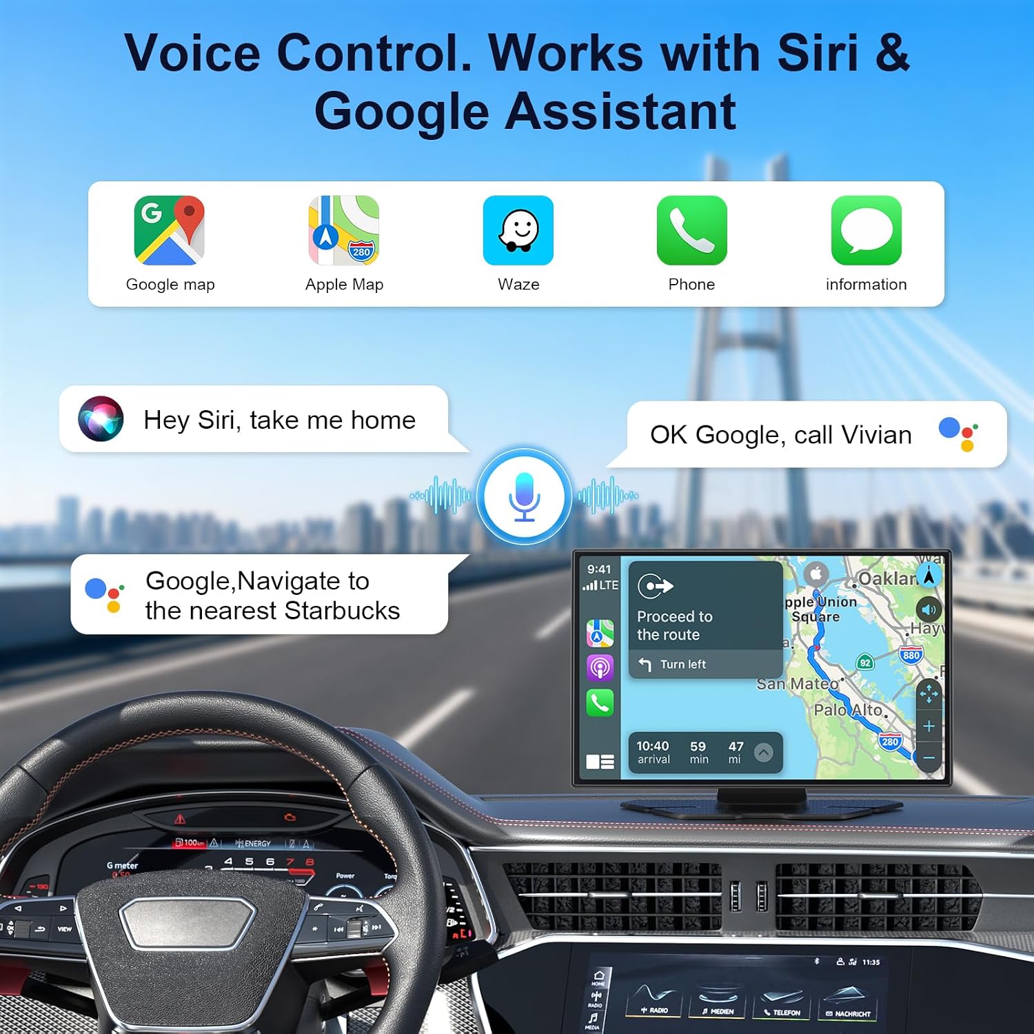 9" Wireless Apple CarPlay & Android Auto Car Screen with 4K Dash Cam | Portable Touchscreen Display with 1080p Backup Camera, GPS Navigation, Mirror Link, Bluetooth 5.0, FM & Voice Control 4 81DMM5Te4iL. AC SL1500