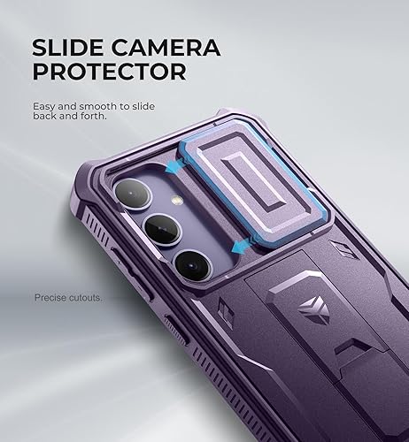 Vista 201 de Dexnor Funda para Samsung Galaxy S24 Plus con cubierta deslizante integrada para cámara, protector de pantalla y soporte, a prueba de golpes, funda