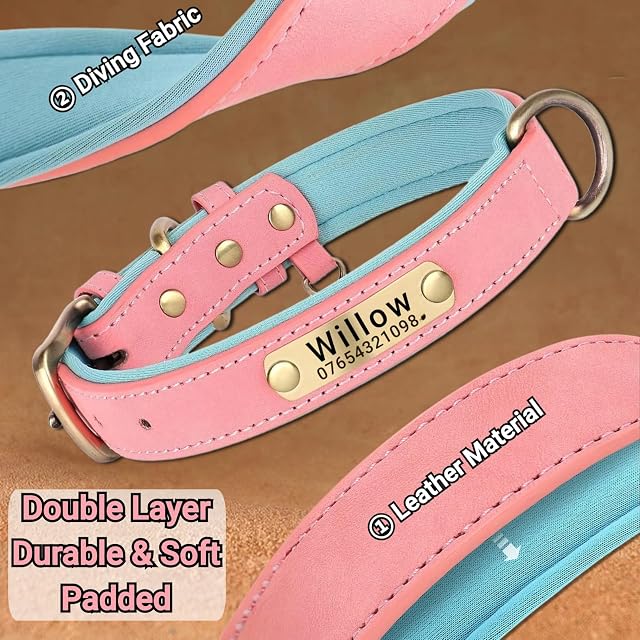 Foto 3 de 8 de SEOUGEE Collar de perro de cuero genuino personalizado
