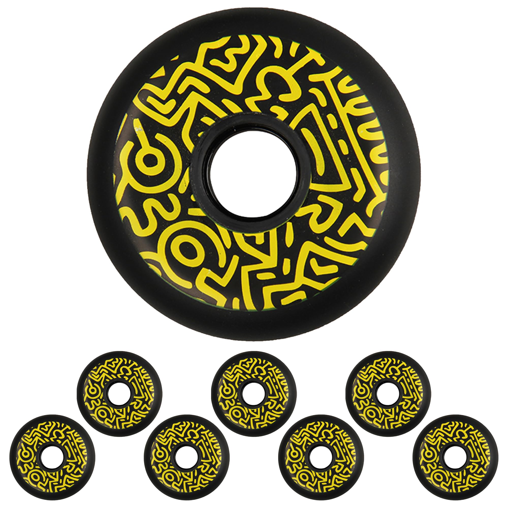 Genérico Ruedas de Repuesto para Patines en Línea Exterior Interior Ruedas de PU de Alto Rebote, Dureza 90A, Diseño Negro Y Amarillo, Paquete de 8 (72 mm, 76 mm Y 80 mm)
