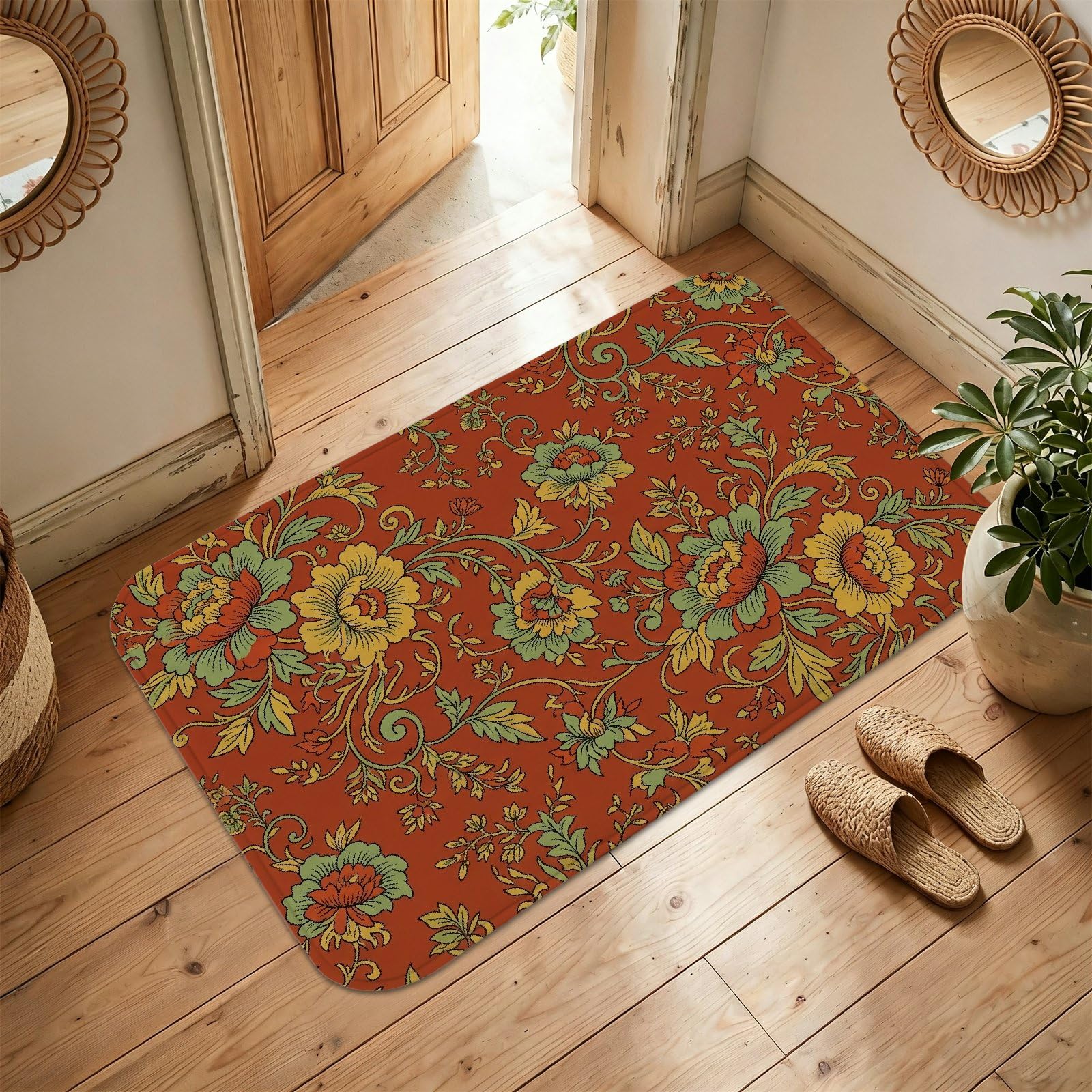 Tapis floral vintage bohème de haute qualité avec bordures tissées fines 0,9 x 1,5 m