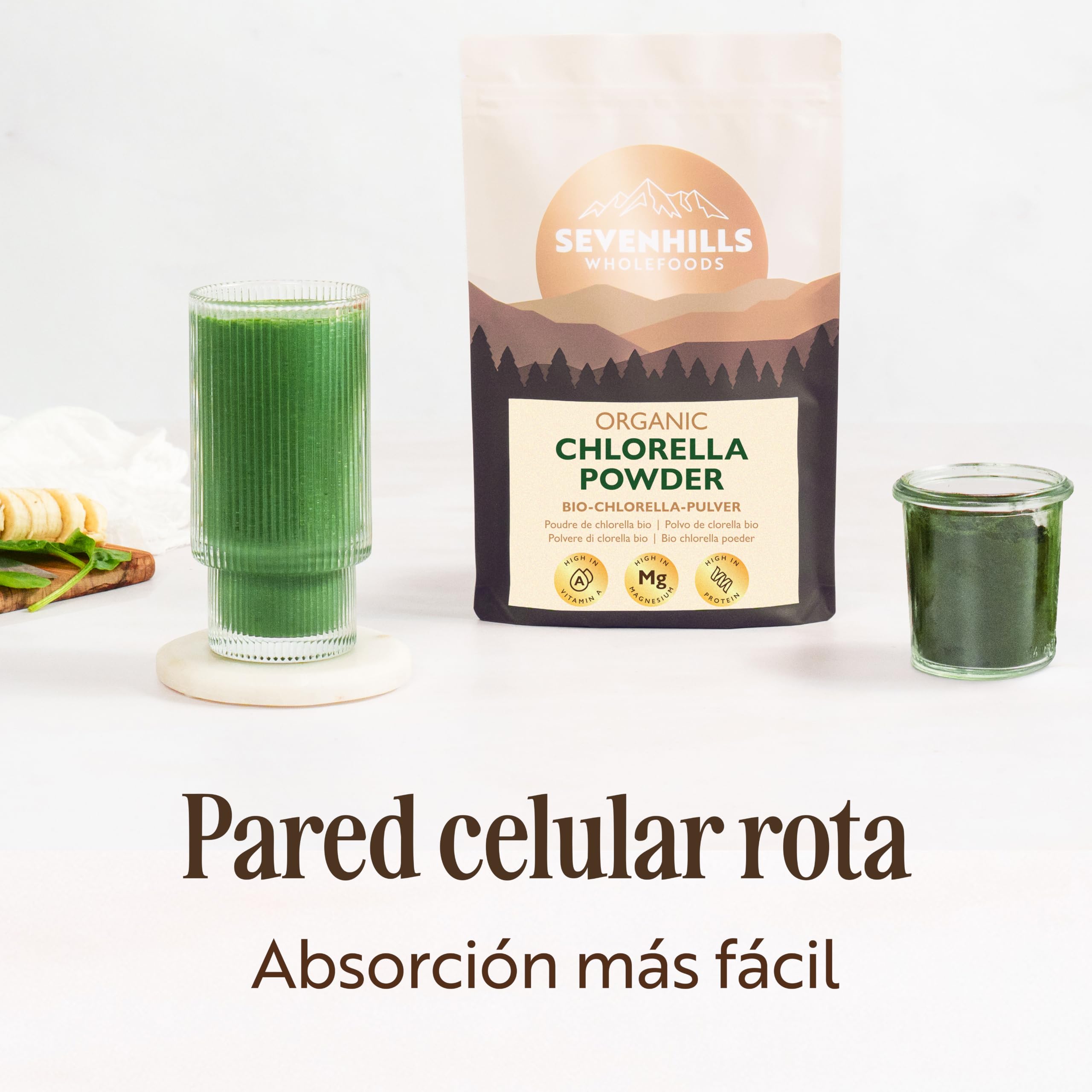 Sevenhills Wholefoods clorella En Polvo, Pared Celular Rota, Orgánico 500g