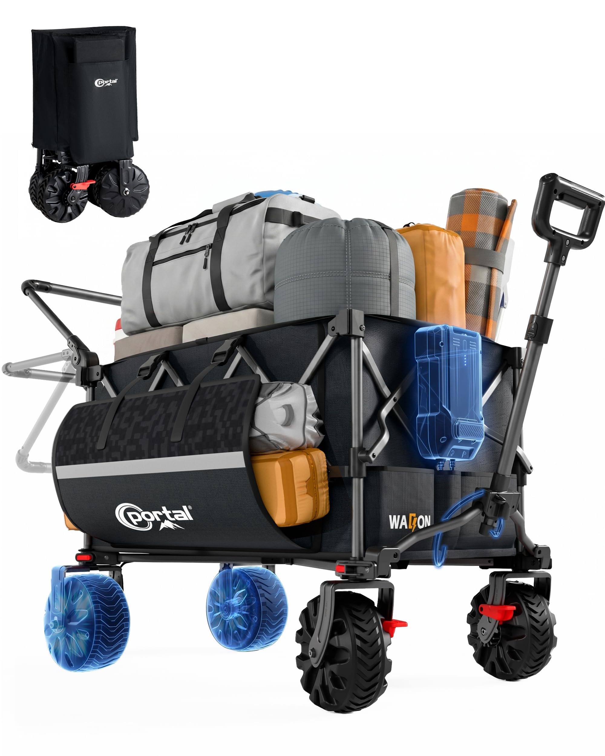 Electric Utility Cart, 300W Battery Powered Wagon with Push & Pull Design
