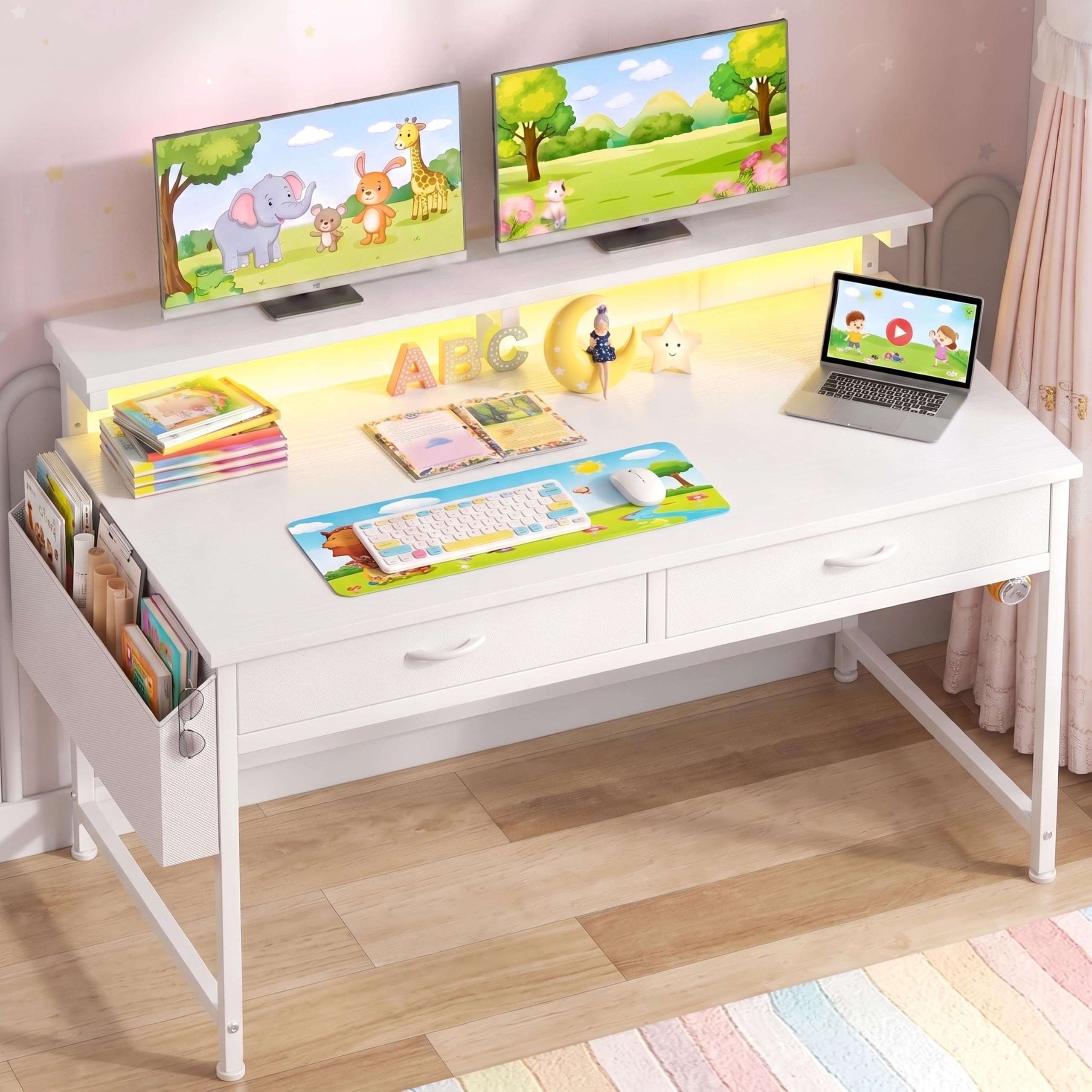 100x49.5 cm Bureau avec LED pour Étudiant, Homeoffice, Gaming