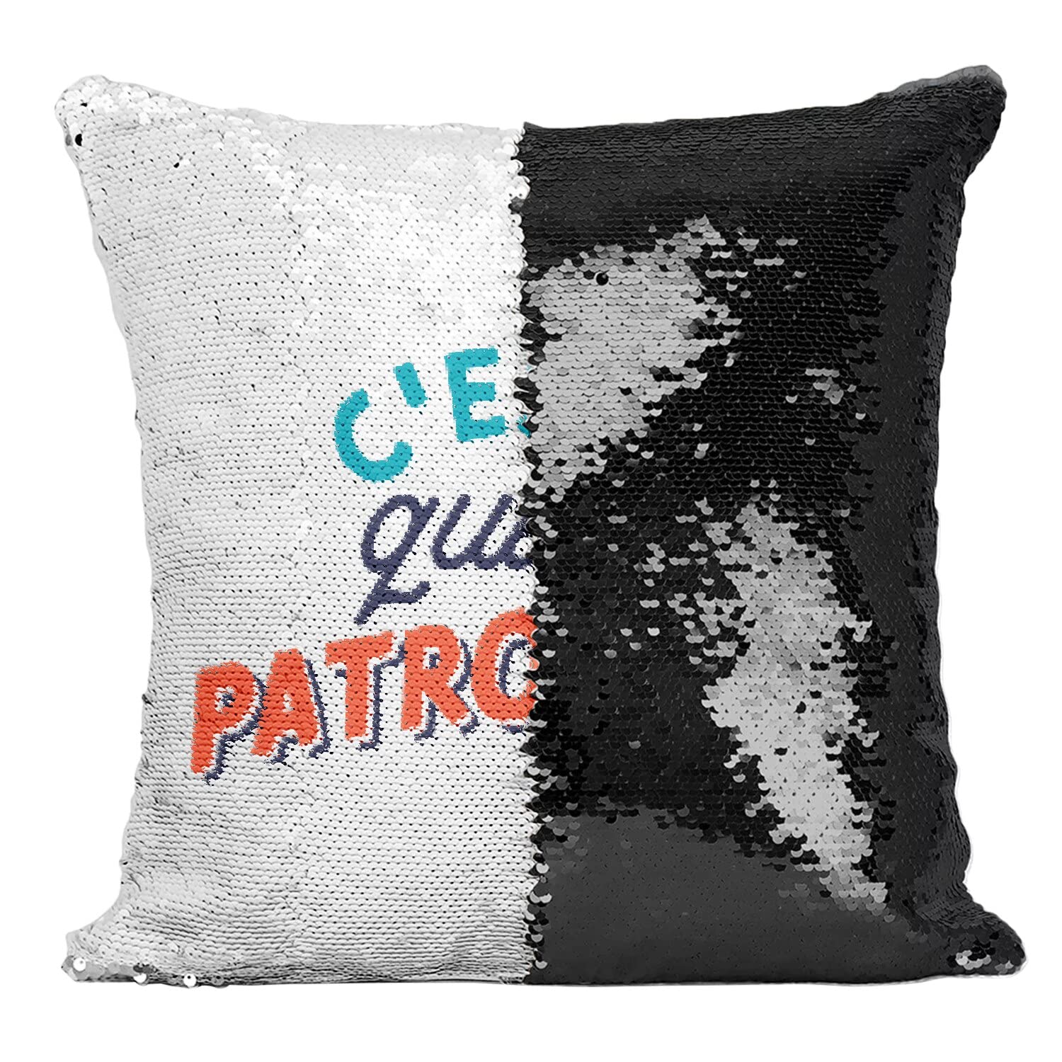 Housse coussin sequin noir humour maman boss cheffe décoration canapé