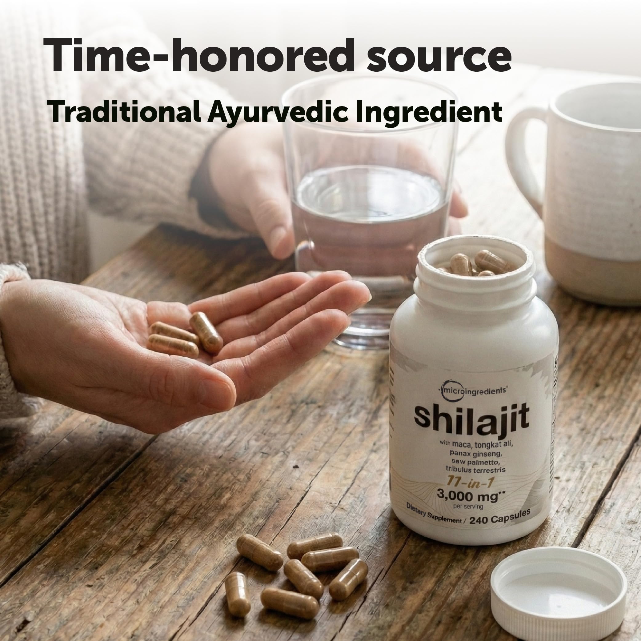 Micro Ingredients Shilajit 11‑in‑1 Complex for Men & Women, 240 Capsules - High Potency Shilajit Extract with Naturally Occurring Fulvic Acid - Maca Root, Tongkat Ali, Ginseng, Black Pepper & More — Amazon image 4