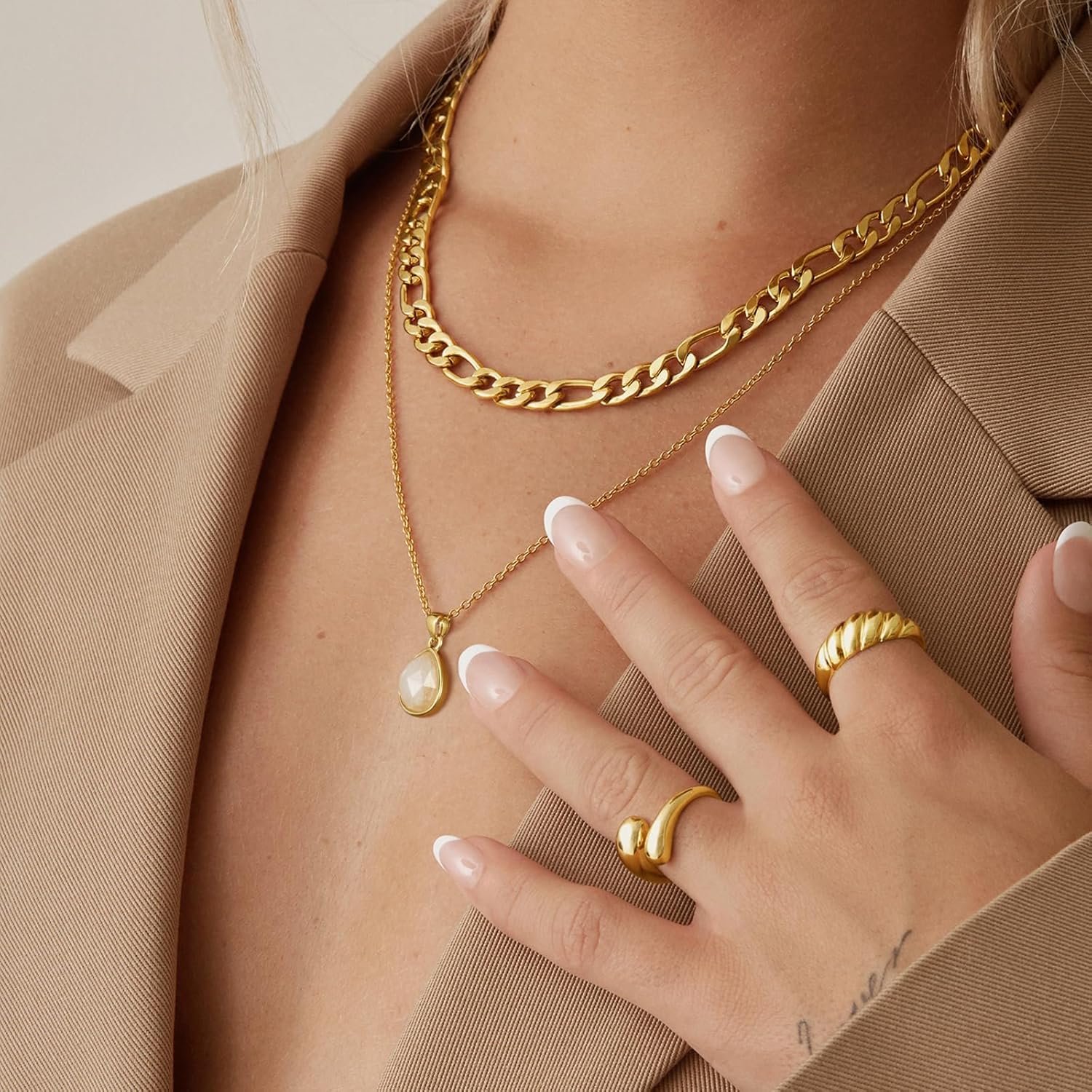 KissYan Gemstone Necklace for Women, 14K Gold Plated Crystal Teardrop Pendant Choker Natural Healing Stone Jewelry Gift - Image 3