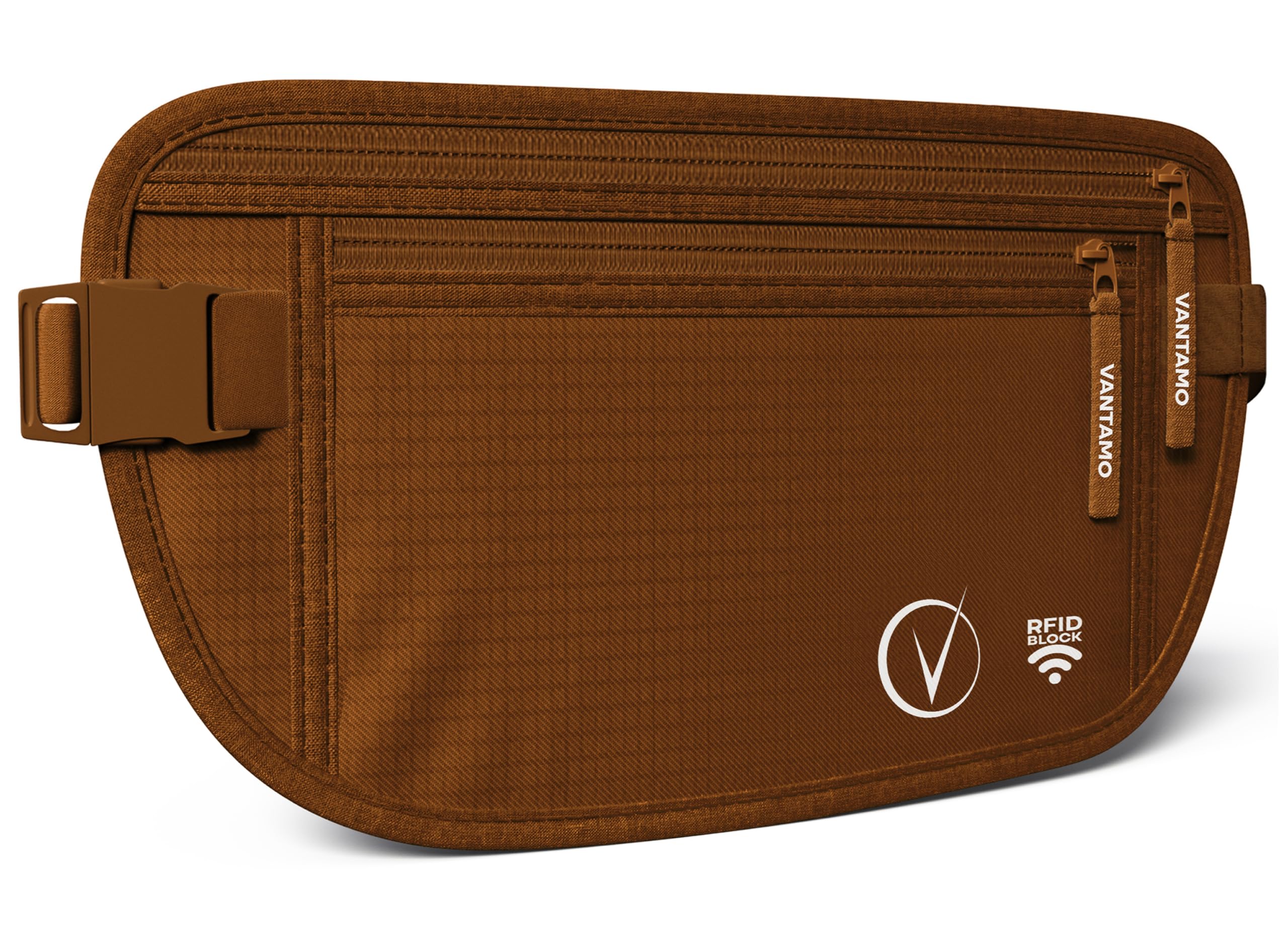 Vantamo Bauchtasche Damen Ultraflach mit RFID-Schutz, Geldgürtel für Reisen mit 2 Fächer und Verstellbarem Gurt, Hüfttasche Herren für Laufen und Wandern Passt für Reisepass, Bargeld und Telefon