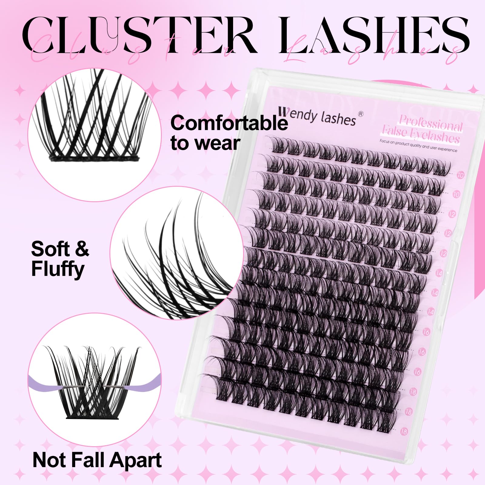 Cluster Lashes D Curl Individual Eyelashes Natural K001-10-18mm Mixed Wispy Lash Clusters Reusable DIY Lash Extension at Home(FKDP-lash-K001-D) - Image 4