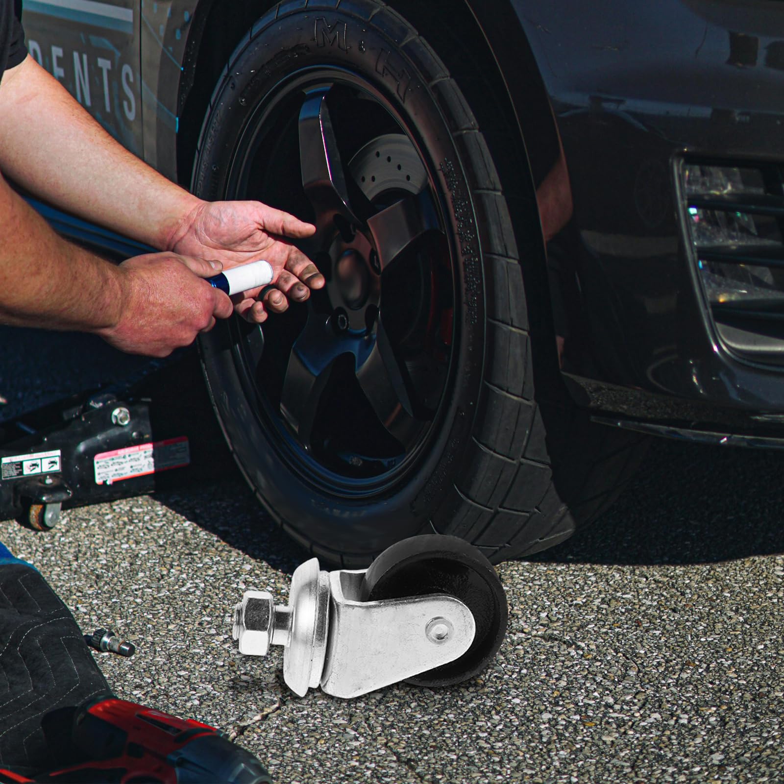 Roulette pivotante pour cric 4 tonnes avec tige filetée rotative à 360° - Roulette de rechange industrielle pour lève-sol et pompes doubles - Accessoires de cric
