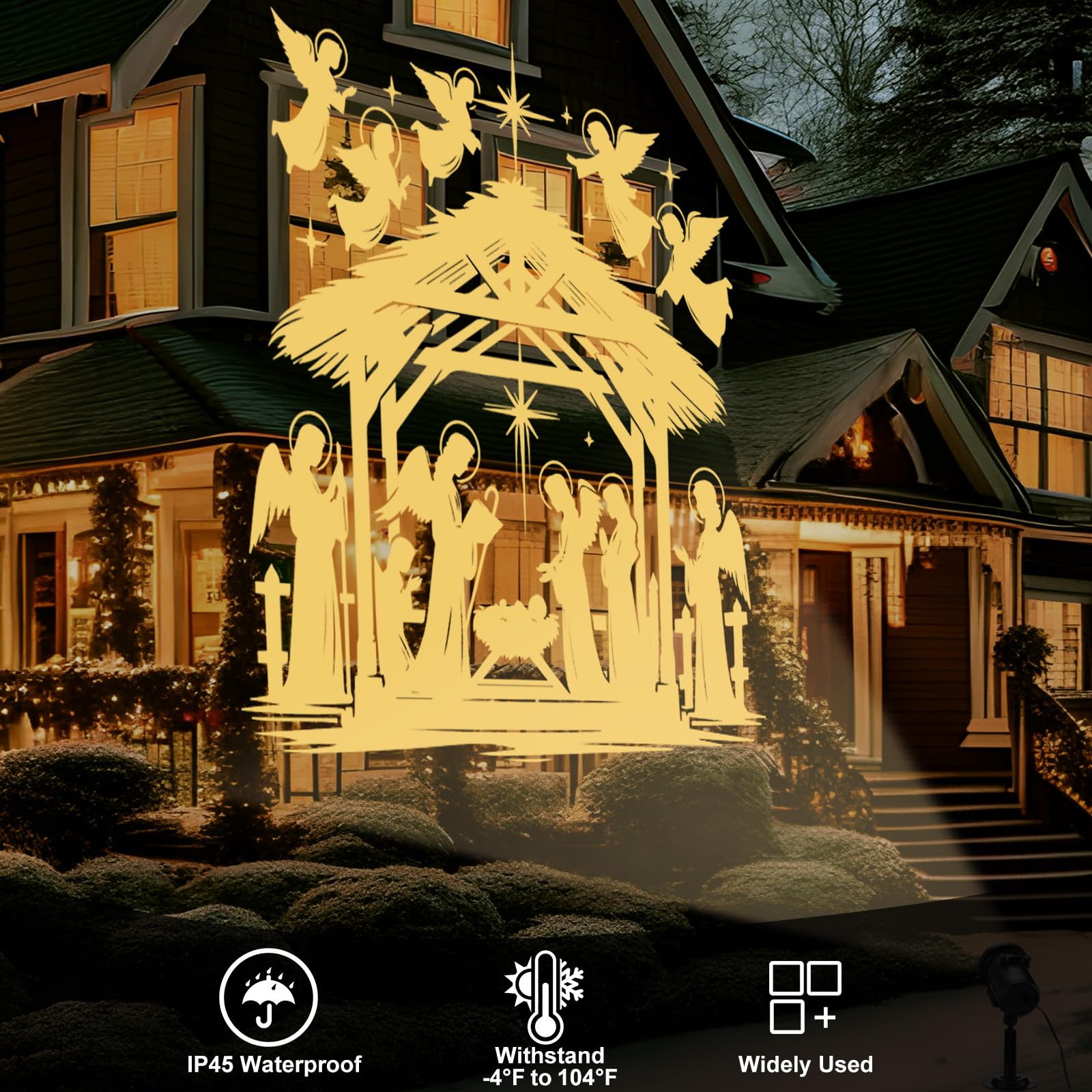 BBTO 1 Pièce Projecteur de Noël – Effet Crèche Animé, Projection 3D de Style Holographique, Fonction Minuterie, Projecteur pour Intérieur et Extérieur, Motif Crèche de Noël