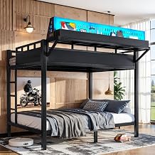 YOPTO Full Over Full Metal Bunk Bed with Shelves, Black