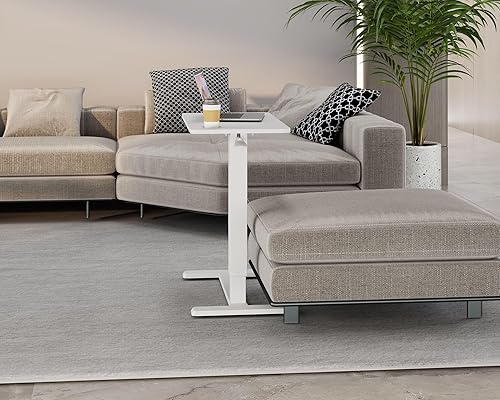 Miniatura 8 de Kantek Mesa auxiliar de elevación neumática móvil blanca, 28 x 15.7 pulgadas, altura fácil y silenciosa, ajustable (25 a 39 pulgadas), ruedas