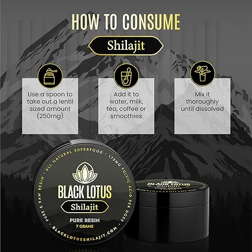 Miniatura 4 de Black Lotus Pure Shilajit Resina, 0.27 oz, 100% Shilajit natural puro para hombres y mujeres con aminoácidos, 175 mg de ácido fúlvico, 85 minerales