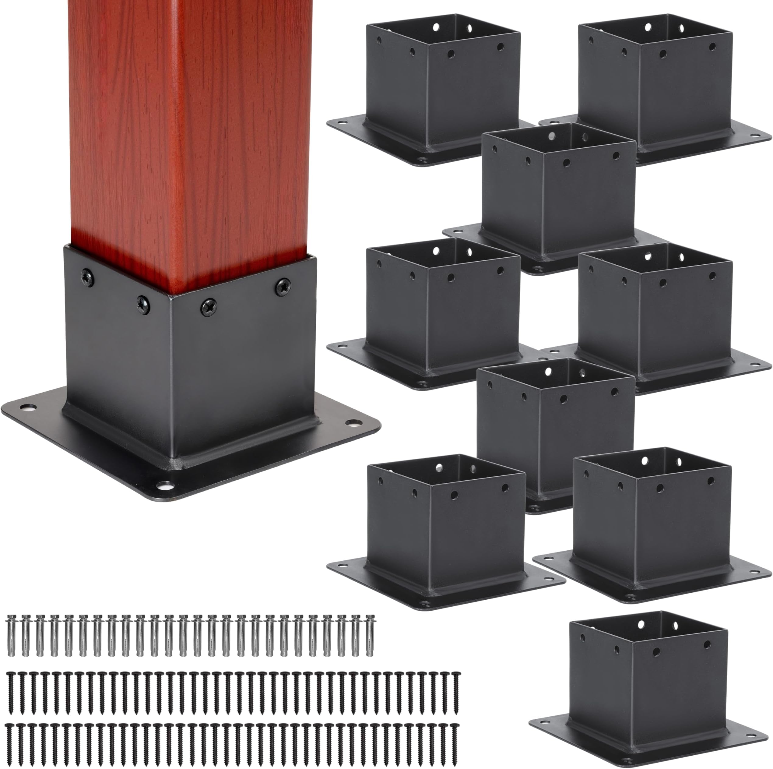 10 PCS Metal 4×4 Post Base Post Base Brackets,Inner Size 3.5"x3.5" Heavy Duty Powder-Coated Post Anchor Matte Black Wood Post Brackets (Black 10pcs)