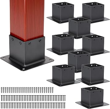 10 PCS Metal 44 Post Base Post Base Brackets,Inner Size 3.5"x3.5" Heavy Duty Powder-Coated Post Anchor Matte Black Wood Post Brackets Black 10pcs