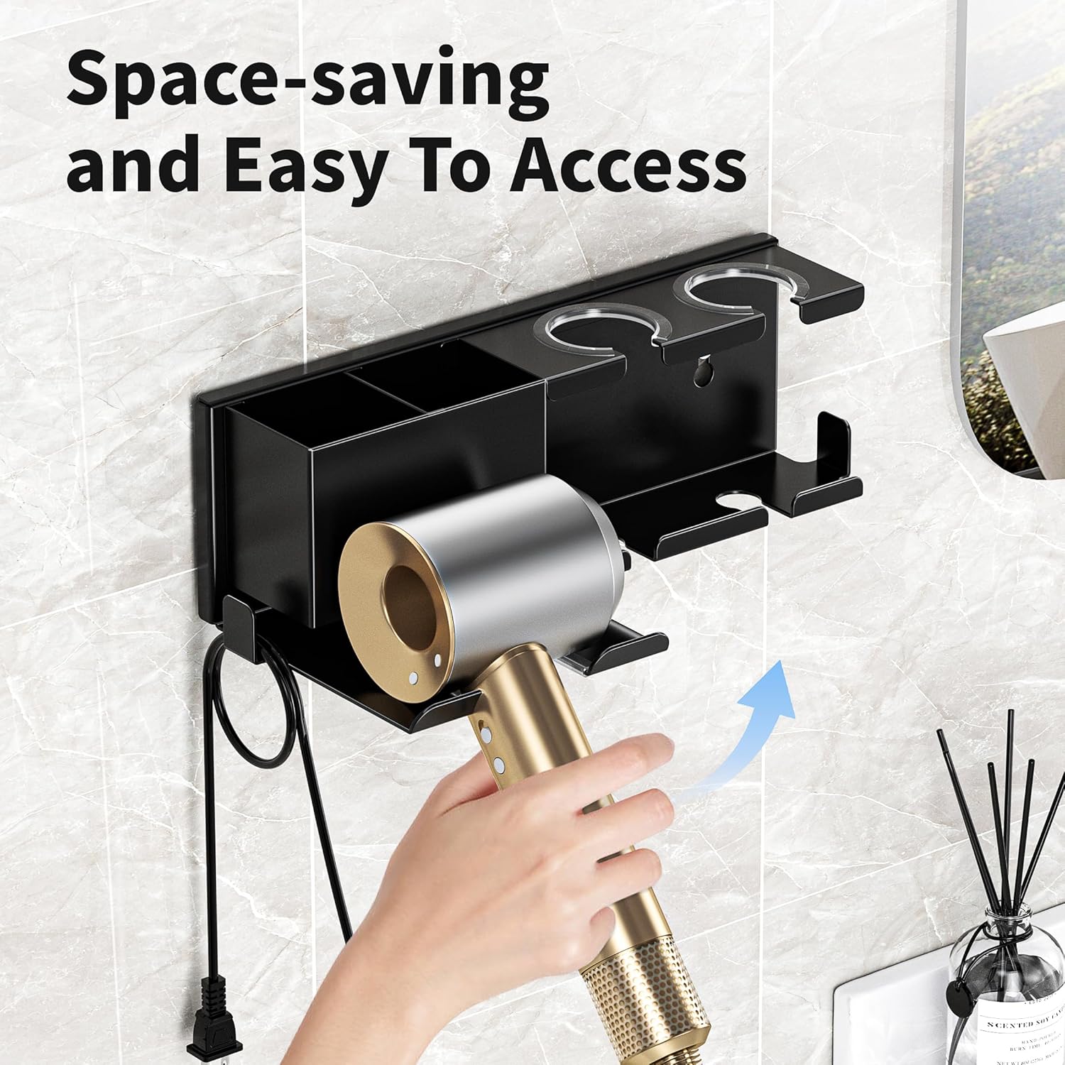 Hair Dryer Holder, Hair Tool Organizer, Blow Dryer Hanger Wall Mount for Dryer Hook, Bathroom Space-Saving Blow Dryer Organizer, Curling Irons Storage Wall Mounted