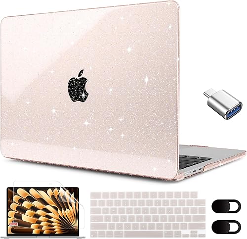 Miniatura 7 de MEEgoodo Funda con purpurina para MacBook Air M4/M3/M2 de 15 pulgadas 2025 2024 2023, compatible con el modelo (A3241/A3114/A2941), carcasa