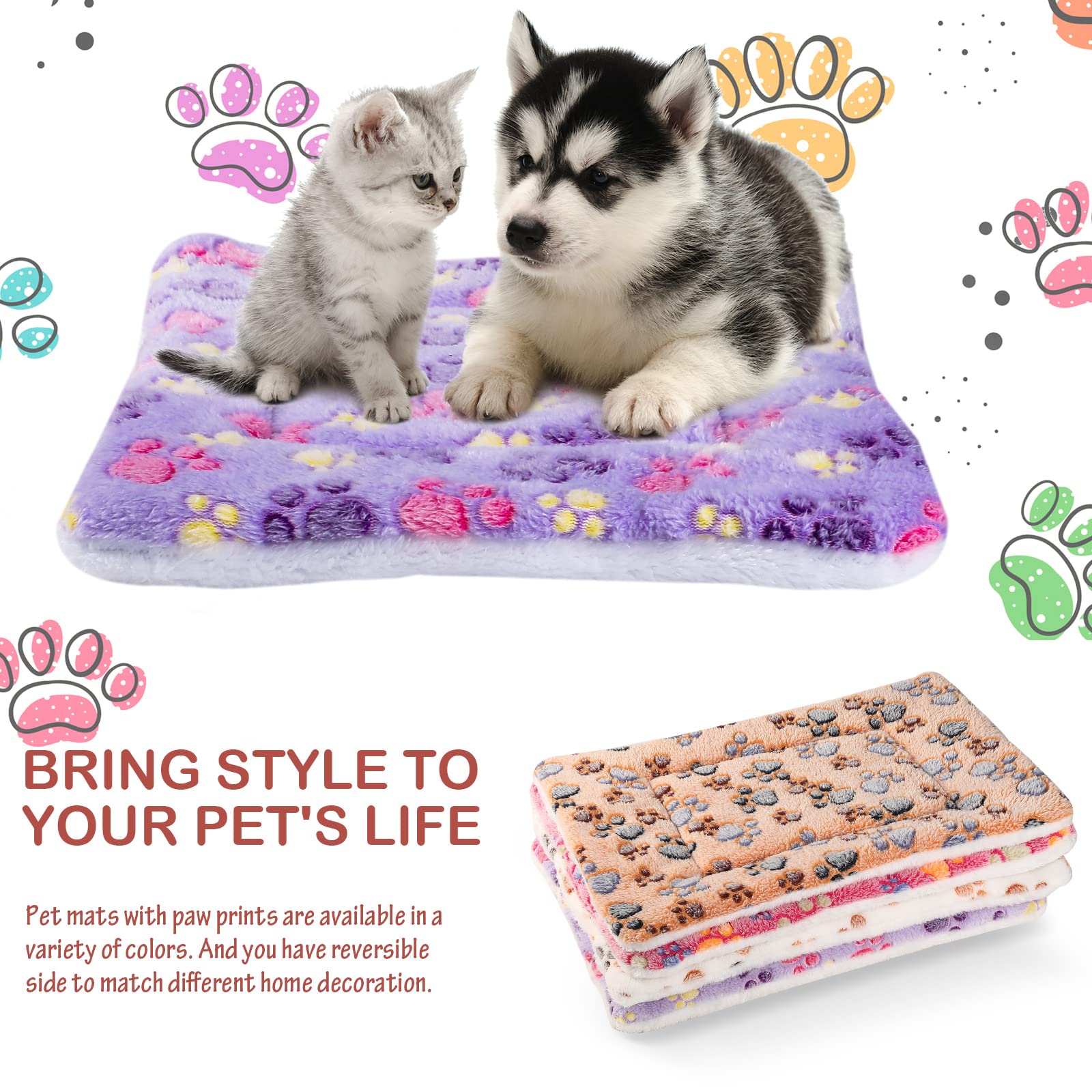 Hestya 4 Almohadillas de Dormir de Mascota con Lindo Estampado Alfombra de Cama de Forro Polar de Perro Gato Ultrasuave Reversible Gruesa Lavable Cómoda para Hámster Cobaya Perrera Jaula (33 x 47 cm)