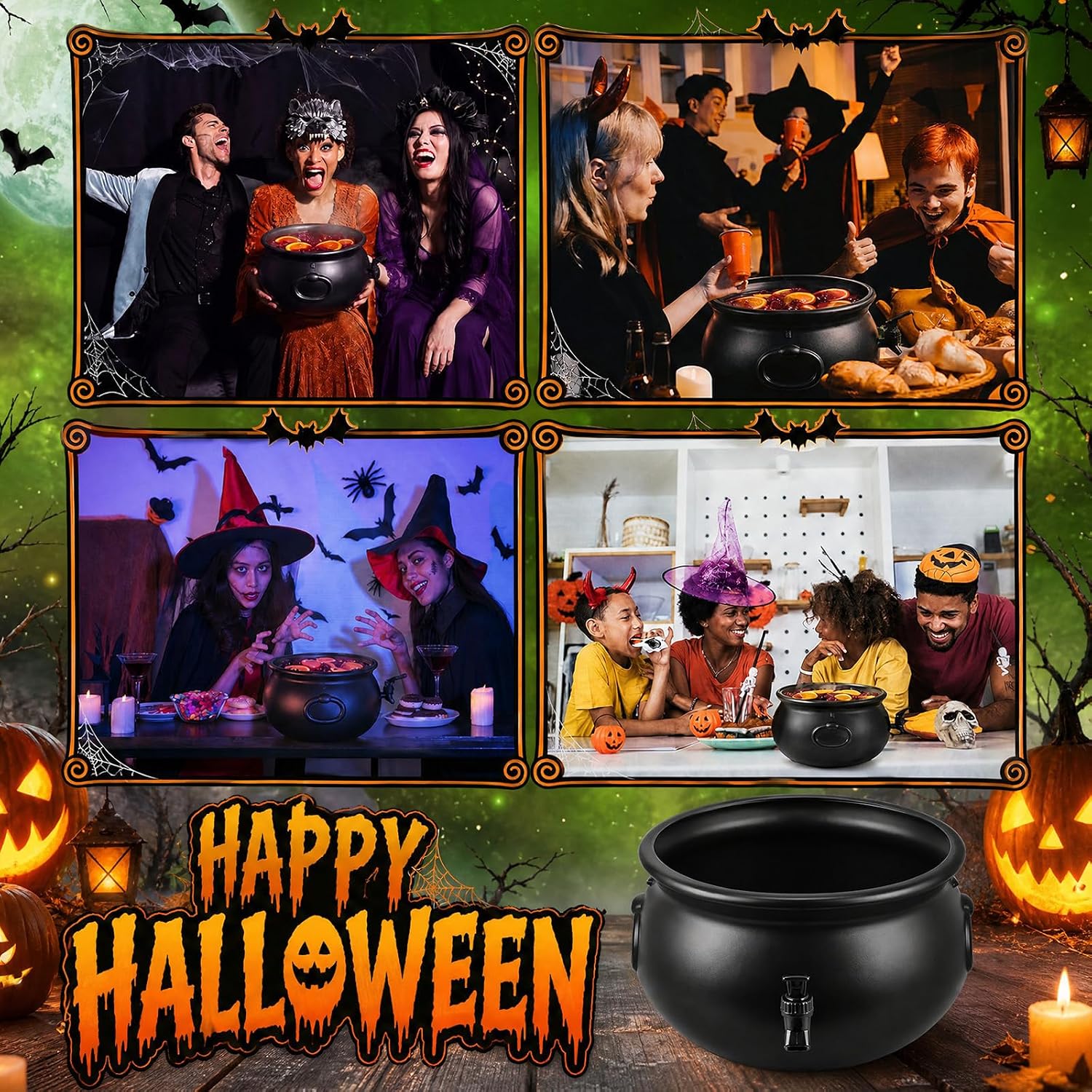 Remerry 12.6" Halloween Witch's Cauldron Drink Dispenser with Spigot,