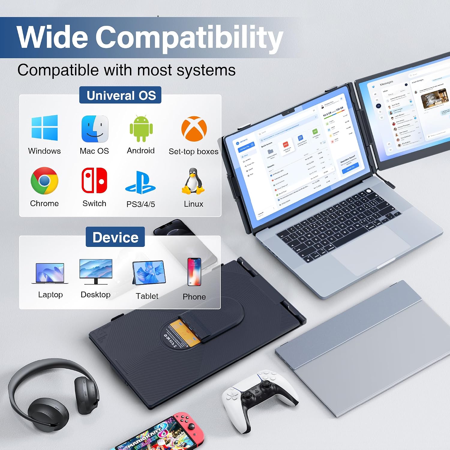 CIDETTY Laptop Screen Extender Monitor Portable, 14" Ultra-Thin Dual Laptop Monitor FHD 1080P IPS, USB-C/HDMI Plug & Play Travel Monitor for 13-17" Laptops, Compatible with Wins/Mac/Chrome/Switch