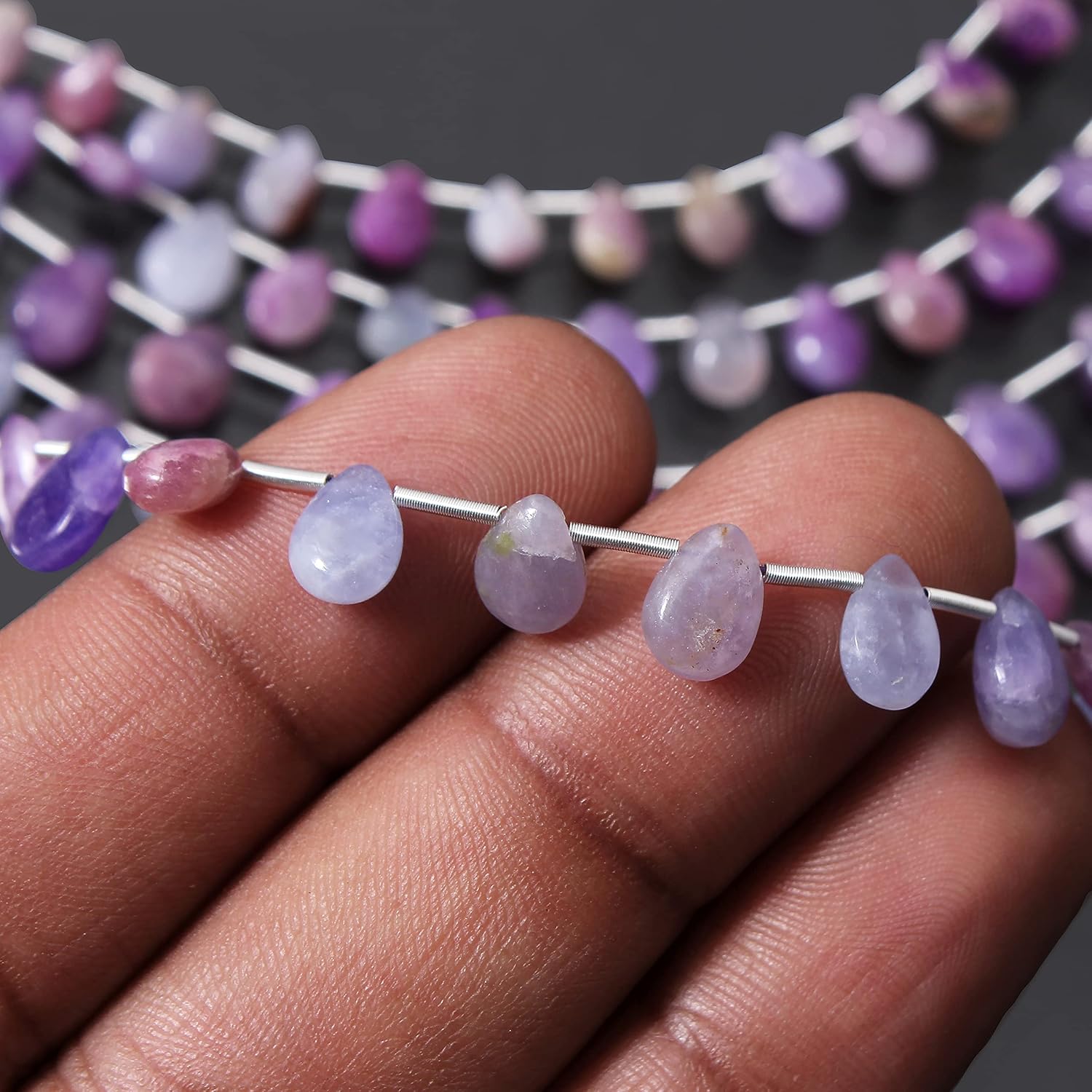 Rare Hackmanite Loose Beaded Strand, Purple Natural Hackmanite Pear Drop Beaded Strand 4 Inches for Jewelry by Gems Valley