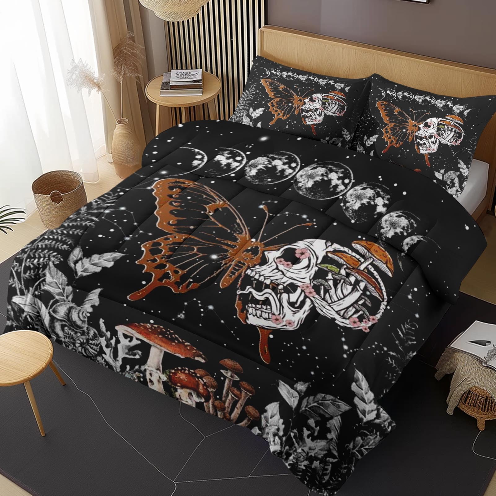 Juego de edredón de calavera King microfibra verano hongos