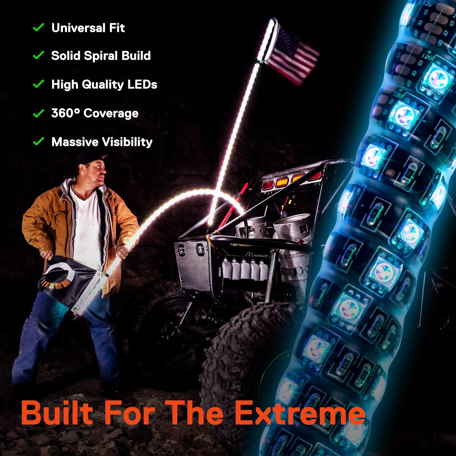 True MODS 2pc 3ft Spiral RGB LED Whip Light for UTV ATV [Bluetooth App] Off Road Waterproof LED Lighted Whip CB Antenna Pole Stick for RZR Can-Am Polaris SxS 4x4 Quad Dune Buggy 4 Wheeler Accessories
