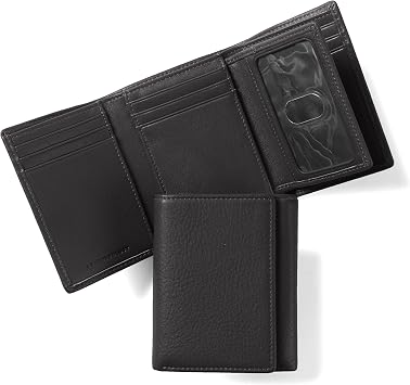 Leatherology Black Onyx Mens Leather Trifold Wallet with Removable Card Holder Full-Grain Leather, Double Bill Compartment & 9 Card Slots