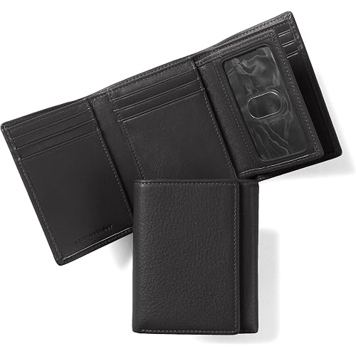 Leatherology Black Onyx Men’s Leather Trifold Wallet with Removable Card Holder – Full-Grain Leather, Double Bill Compartment & 9 Card Slots