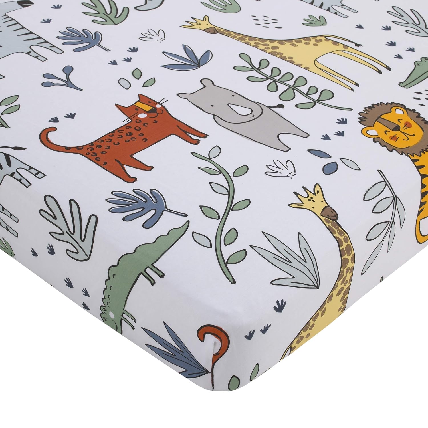 Carter's Safari Party - 4Piece Nursery Crib Bedding Set - Comforter, Fitted Sheet, Dust Ruffle & Plush Baby Blanket, Grey, Blue, Green, Orange