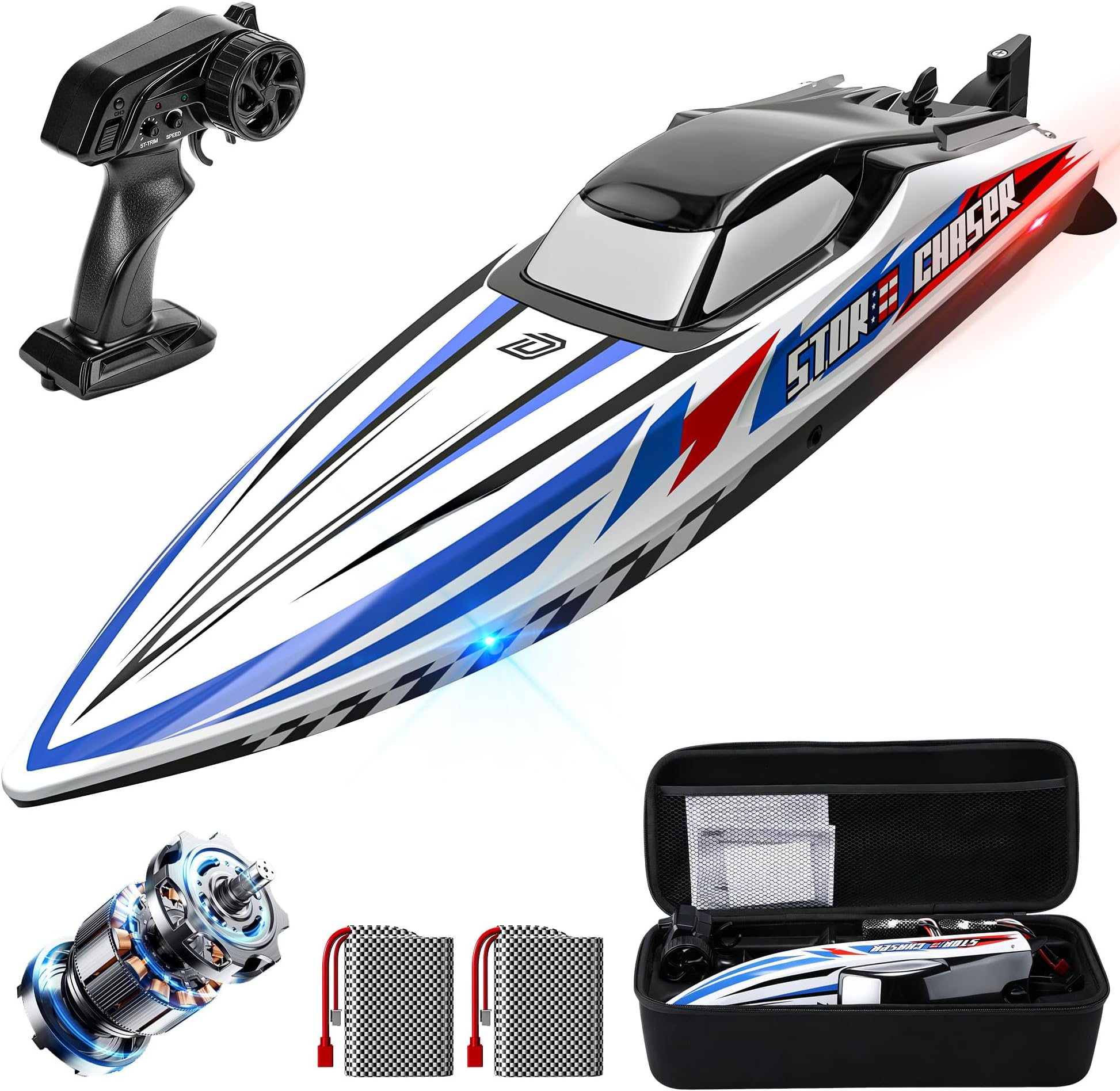 DEERC 16" Brushless RC Boat for Adults, 35+ KPH, Self-Righting, 2 Batteries