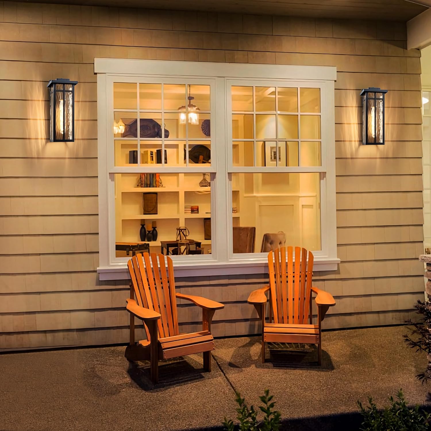 Outdoor Wall Light Fixtures, Weather Proof Exterior Wall Lanterns, Porch Sconces Lighting with E26 Sockets & Water Glass Shades, Modern Black Coach Lights for Patio Front Door Entryway Garage, 2 Pack