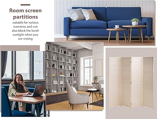 Miniatura 7 de Divisor de habitación de bambú, divisor de sala de estar, pantalla de privacidad, divisor de habitación plegable de 4 paneles para varias ocasiones,