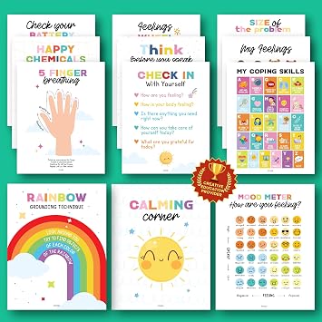 EXCOOL CLUB Calming Corner Posters for Classroom, 12 Pc 11x14 Colorful Set