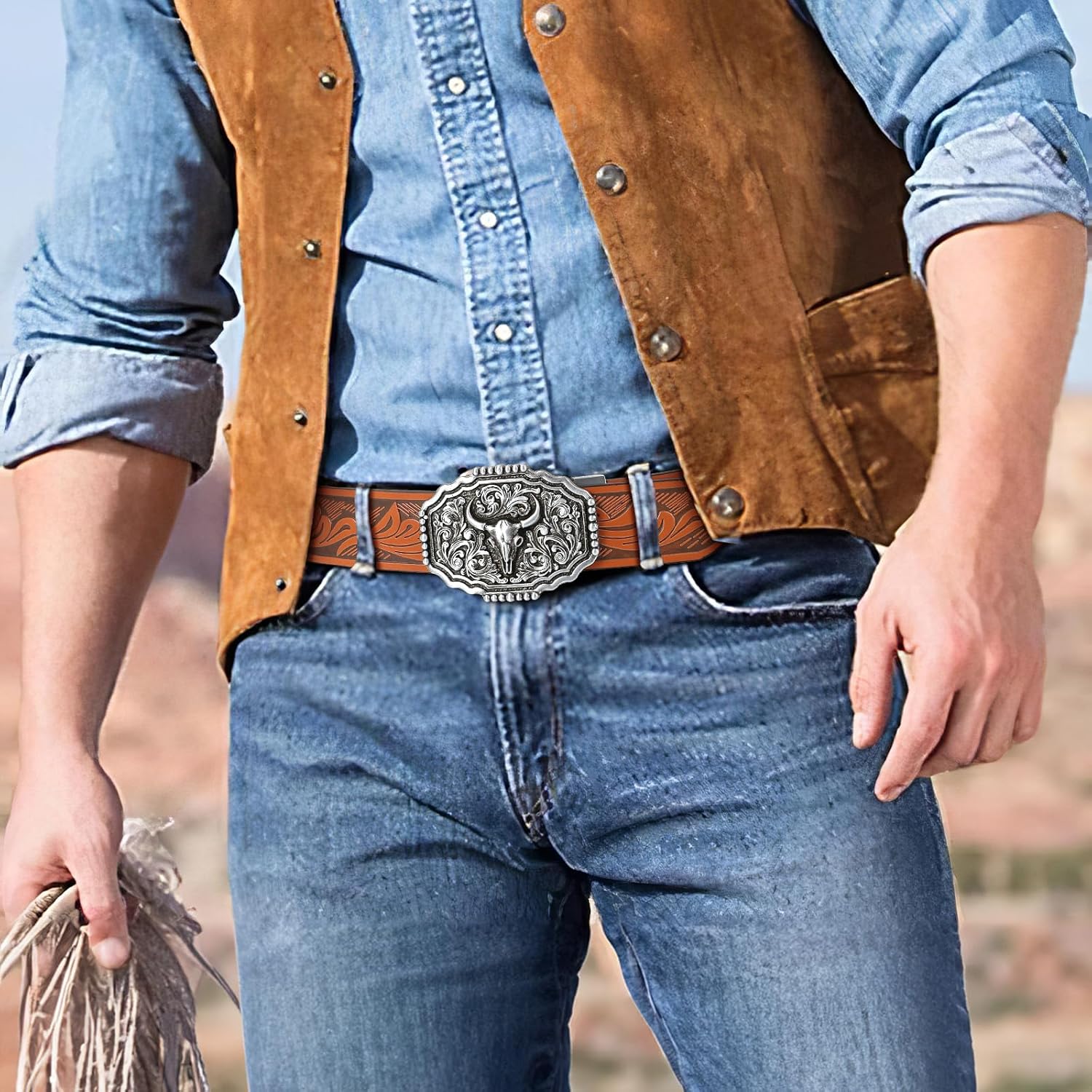 SANSTHS Ratchet Cowboy Belt, Western Ratchet Belts for Men Ratchet Western Belt with Automatic Cowboy Buckle - Image 4