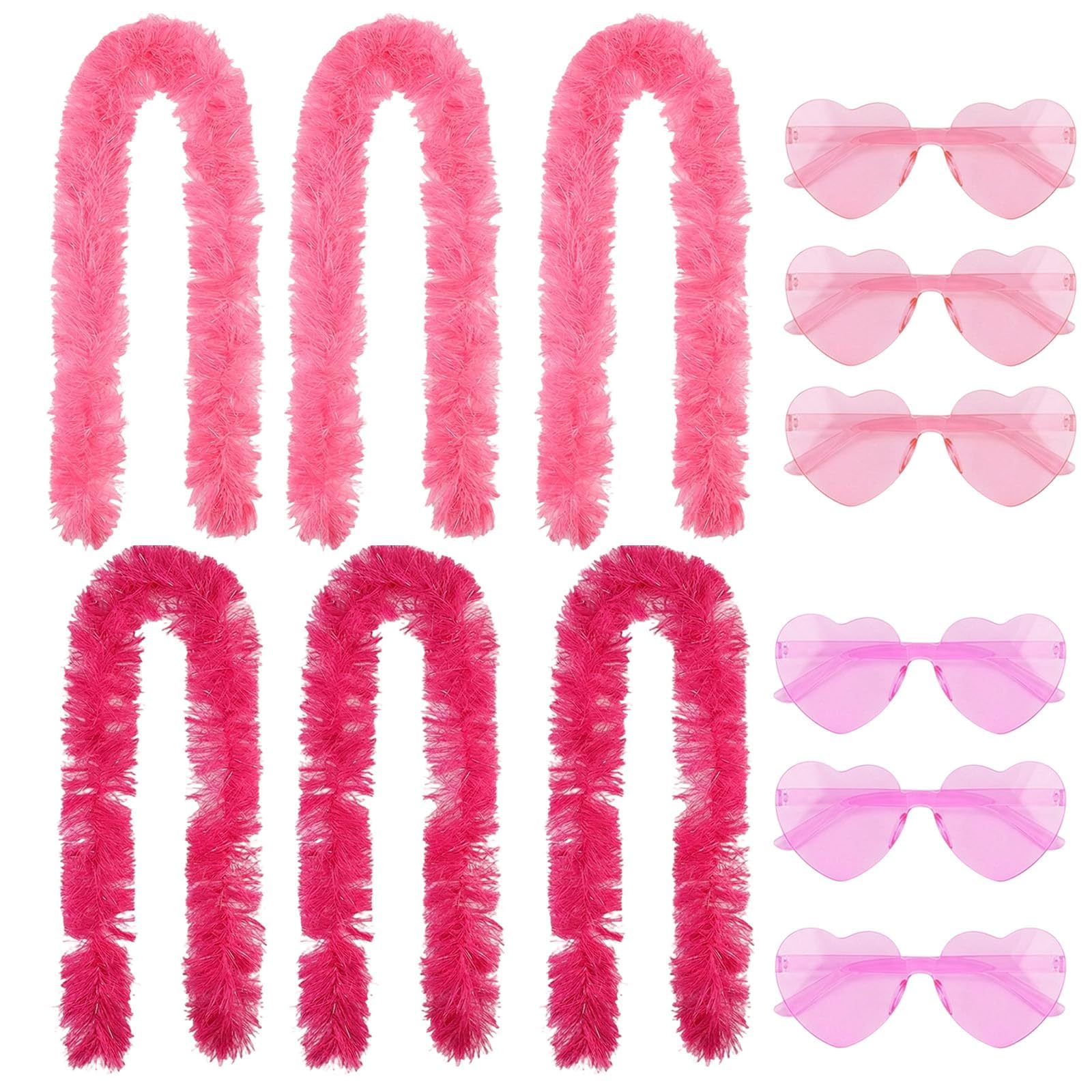 12-Piece Colourful Feather Boas, Feather Boas Multipack, Pink Feather Boa Set, Pink Boa Collection for Party Events, 3 Pink and 3 Rose Red