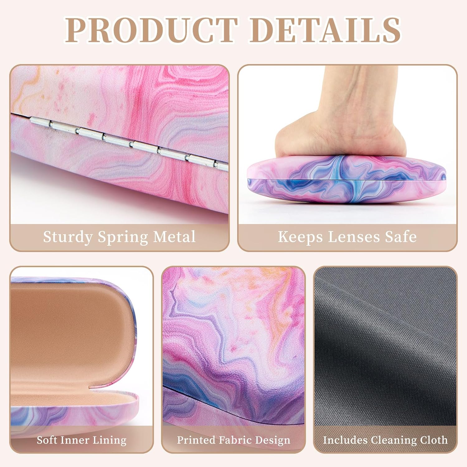 WOZEAH Eyeglasses Case Hard Shell, Protective Glasses Case for Women Men, Portable Eyeglass Holder Box with Cleaning Cloth