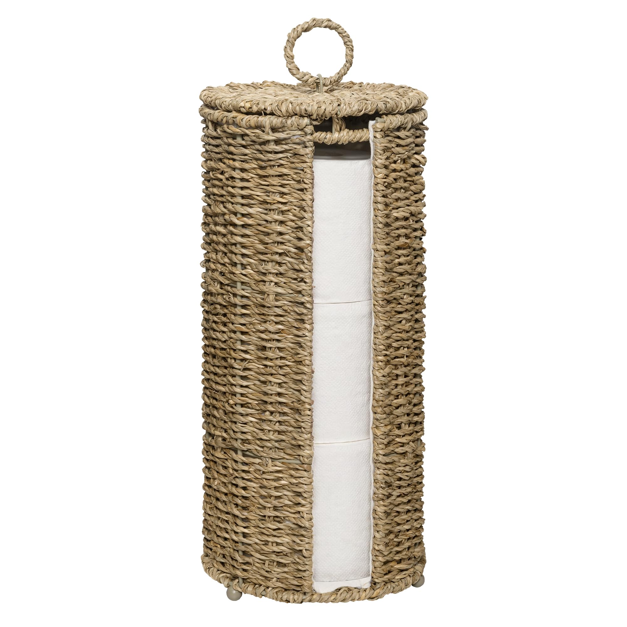 GRANNY SAYS Seagrass Toilet Roll Storage Holder, Pack of 1 Toilet Roll Holder Free Standing, Sea Grass Toilet-paper Storage Organiser for Bathroom, Wicker Holder for 3 Paper Rolls