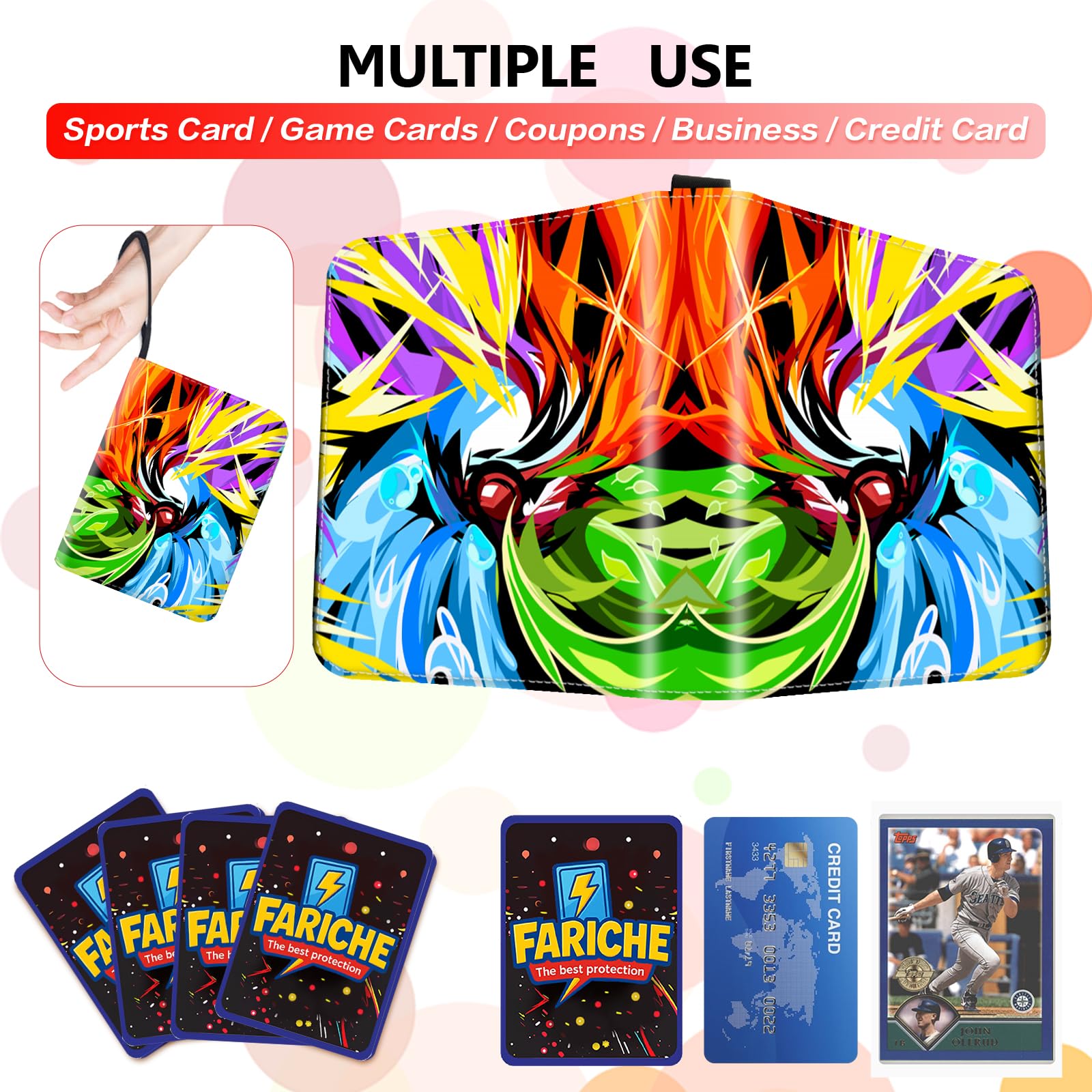 Segregator na karty kolekcjonerskie TCG, 9-kieszeniowy przenośny segregator na karty Ablum, pasuje do 900 kart z 50 zdejmowanymi rękawami, wodoodporne etui do przechowywania kart BKM do przechowywania
