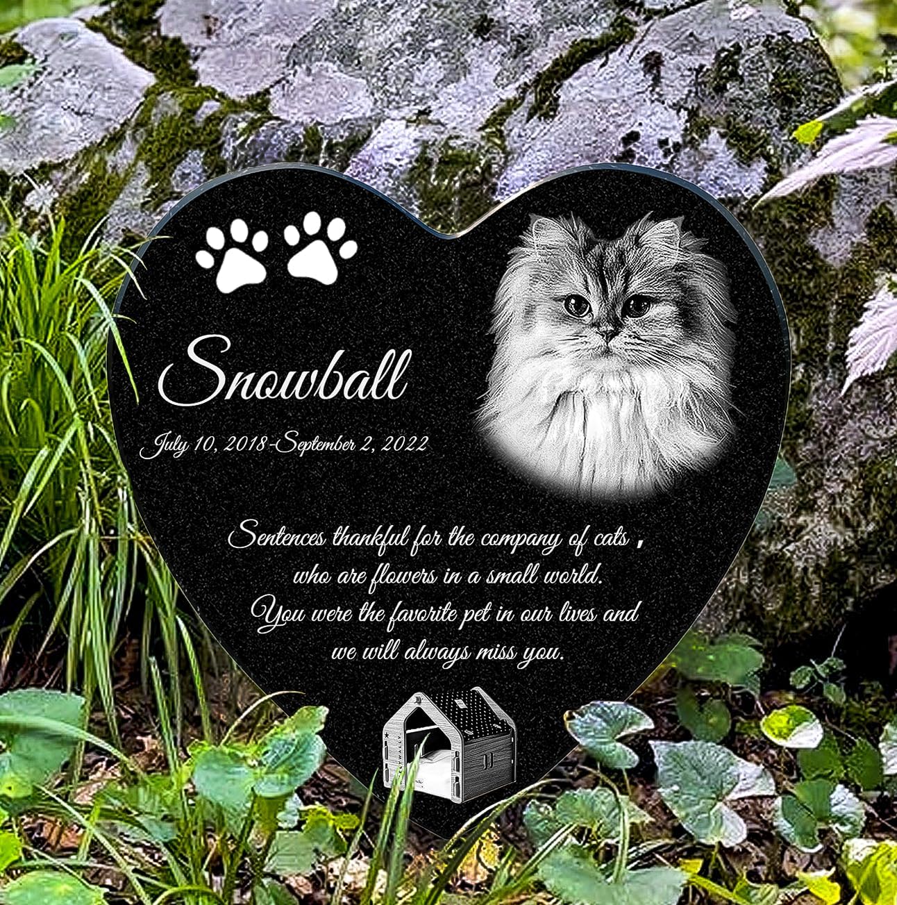 ADFSTONE Cat Memorial Stones, Pet Headstone for Loss Gifts, Animal Grave Markers - Sympathetic Dog Gift, Granite Pet Burial Markers, Personalized Pet Gravestone, Garden Stones for Bereavement, Heart