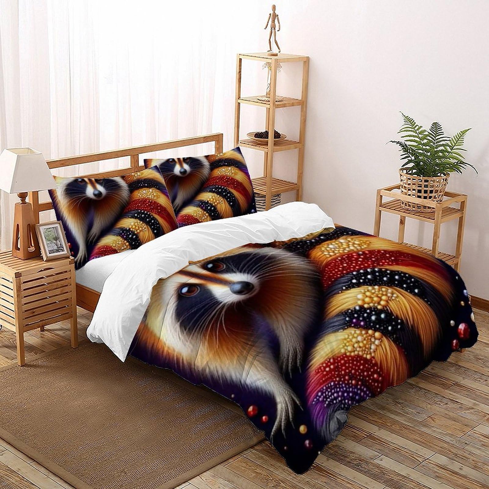 Parure de couette raton laveur 260x220 cm en microfibres pour lit king size sauvage