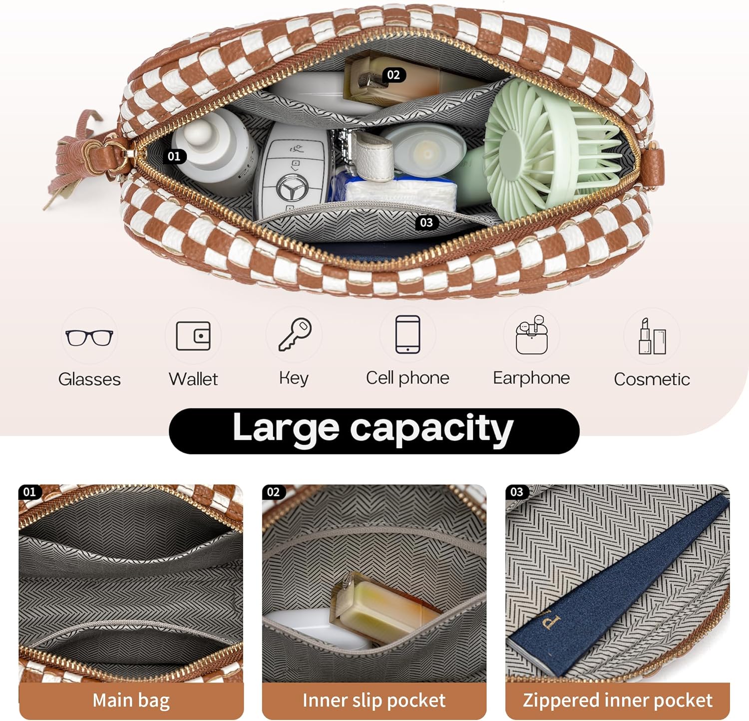 Small Checkered Crossbody Bag for Womenl Cute Vegan Leather Purses Trendy Shoulder Handbags Wide Strap - Image 4