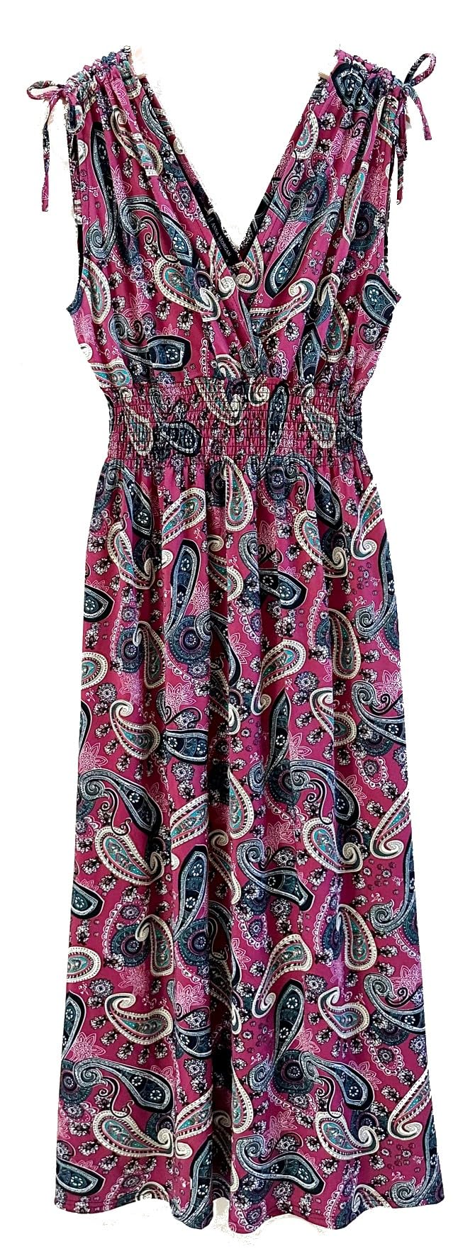 Plum Feathers Casual Smocked Dress Exotic Print Maxi Midi Dress