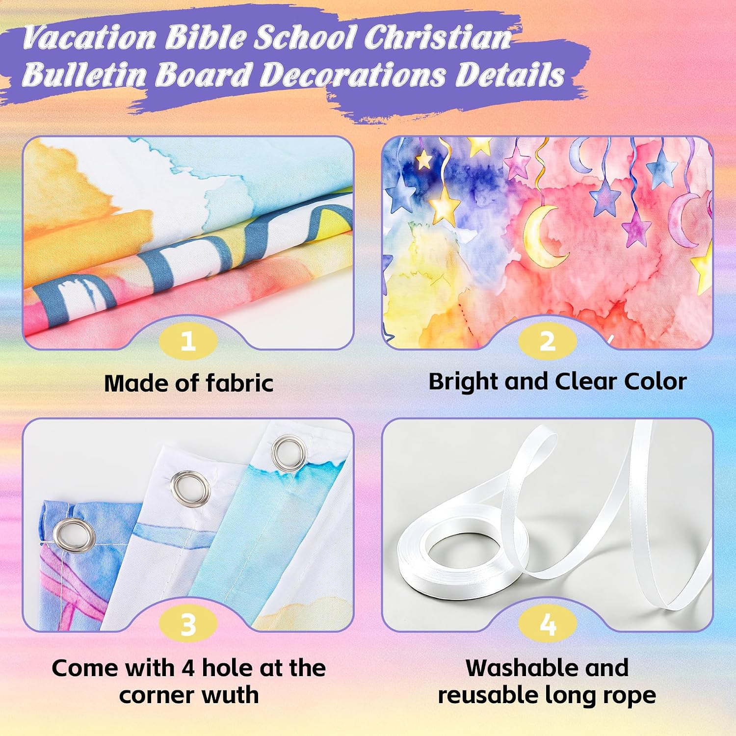 7 Pcs VBS Decorations 1 Large Jesus Scripture Hanging Banner Sign image 3