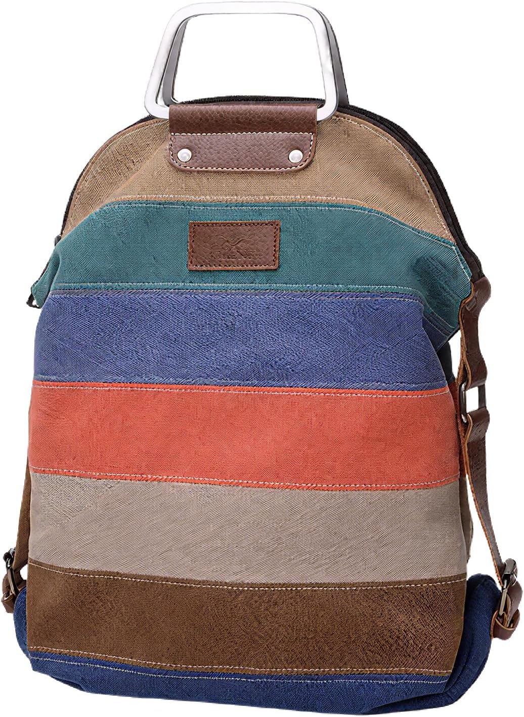 Canvas Multifunction Bag Can be Freely Switched, Striped Color Block Design, Shoulder Crossbody Backpack with Removable Strap (Fashionable Style)
