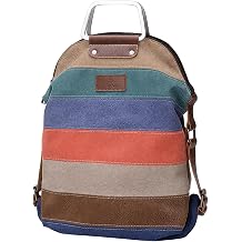 Canvas Backpack For Women,Canvas Multifunction Bag Can be Freely Switched, Striped Color Block Design, Shoulder Crossbody Backpack with Removable Strap Fashionable Style