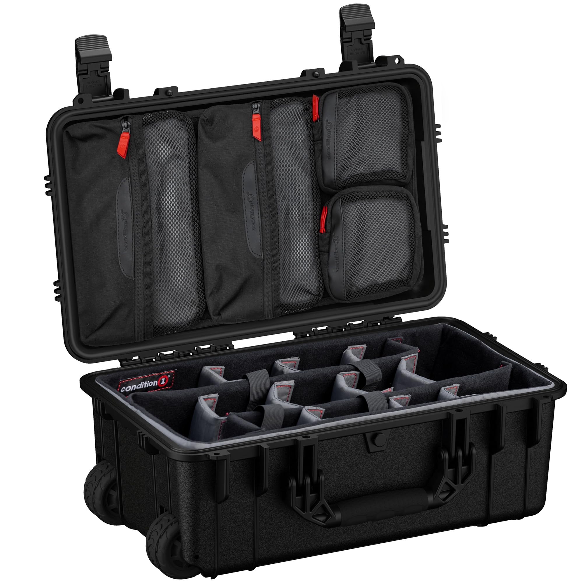 Condition 1 22" Large Rolling Lockable Hard Storage Case w/Padded Divider & Lid Organizer, Model 300, Waterproof Protective Box for Camera &